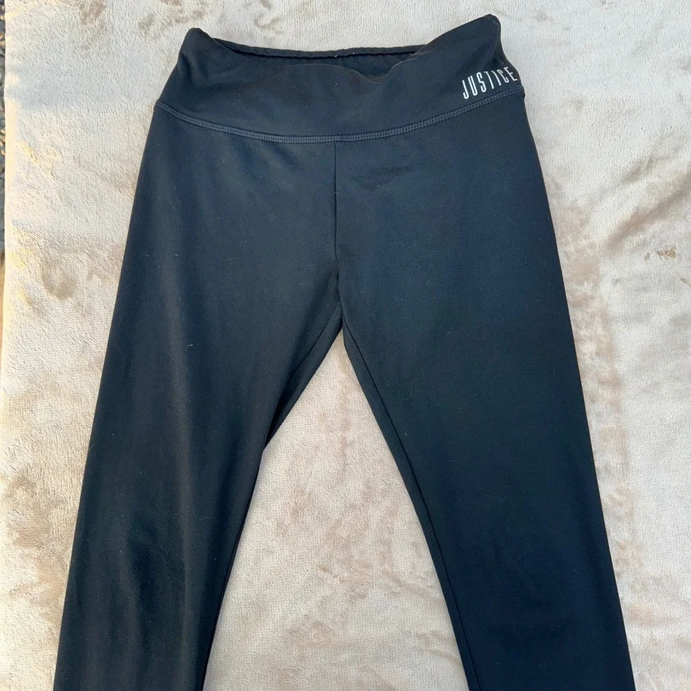 Justice Active Leggings Girls Size 12 Black Logo Waistband Athletic‎ Excellent